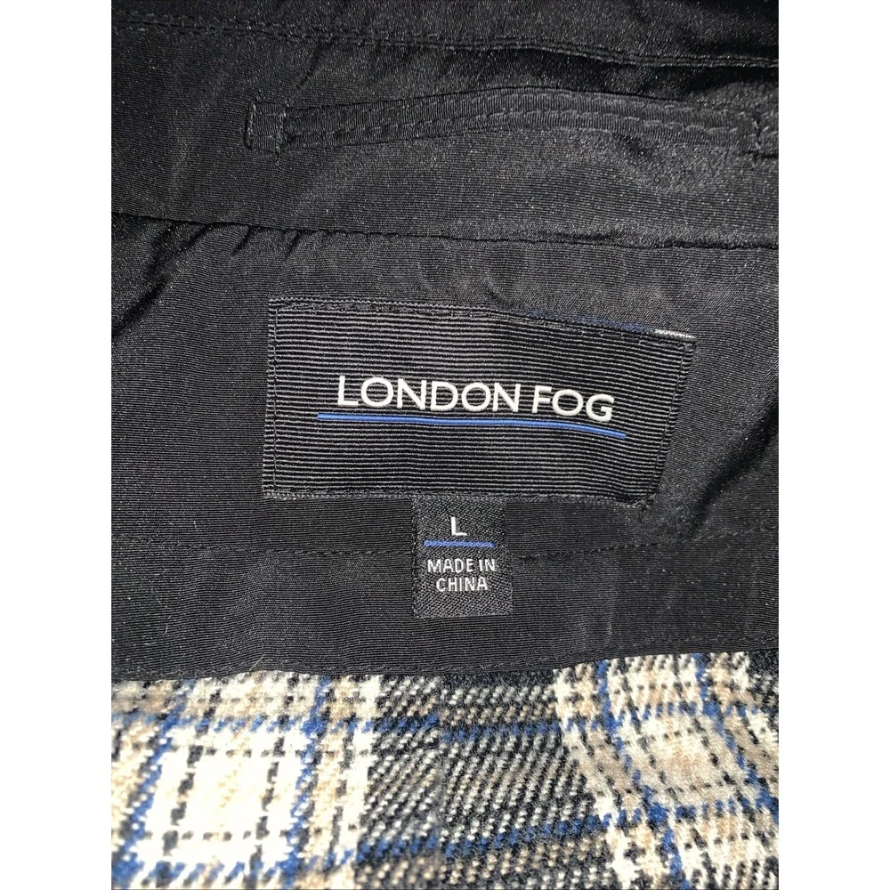 London Fog Women's Trench Coat Black Double Breasted Size Large Plaid Lining